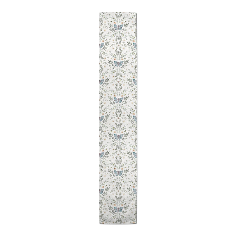 Ariona Rectangular Floral Table Runner, 72" x 16", White