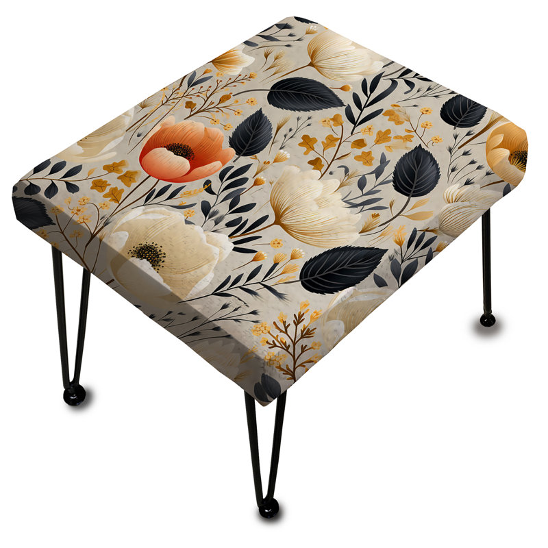Ivory Garden Floral Serene Blooms - Floral Rectangle Ottoman