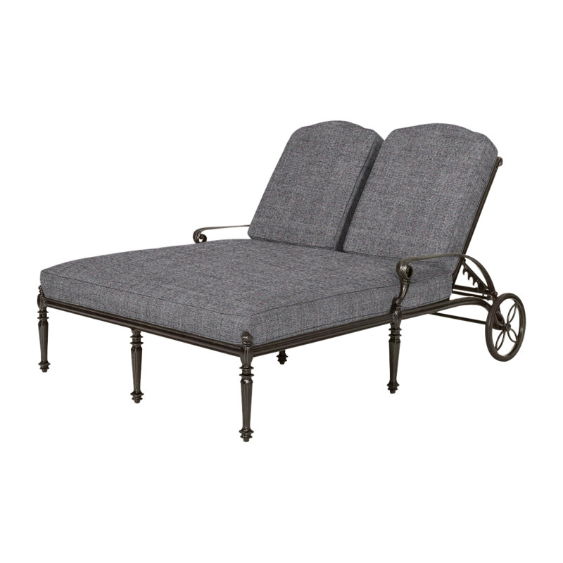 Grand Terrace Double Chaise Lounge Frame with Sunbrella Cushions, Cast Slate Sunbrella® Plainweave, Desert Bronze