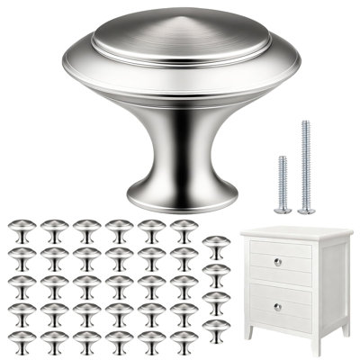 35 Pack Brushed Nickel Cabinet Knobs – 30Mm Round Stainless Steel Drawer Knobs With Screws, Modern Cabinet Hardware For Kitchen, Dresser & Furniture