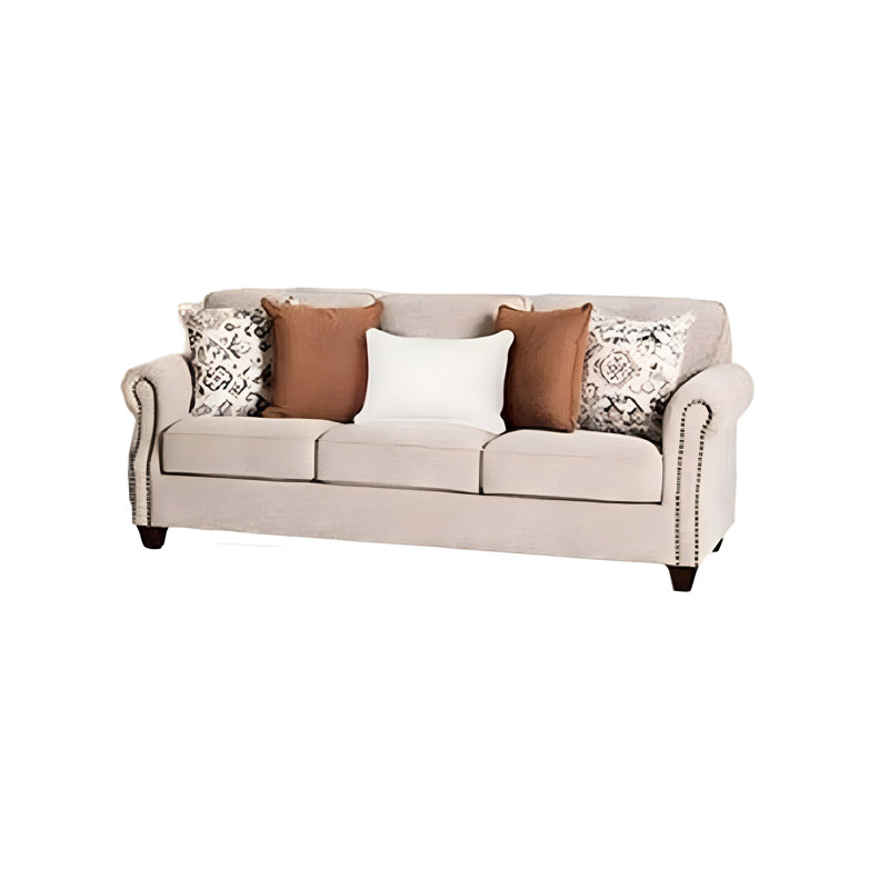 Canapé Bonie, 5 coussins, polyester brun taupe à accoudoirs roulés, 87 pouces