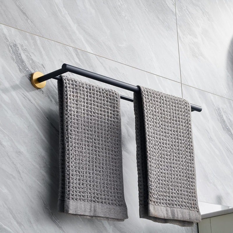 Double barre à serviettes en acier inoxydable brossé, porte-serviettes mural pour salle de bain, Noir mat / Or
