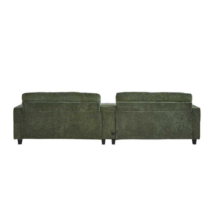 Canapé modulaire en forme de U 126 po avec chargement sans fil 126 po, Chenille verte
