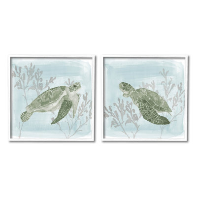 «Underwater Sea Turtle Coral Landscape», ensemble de 2 giclées encadrées par Lucille Price