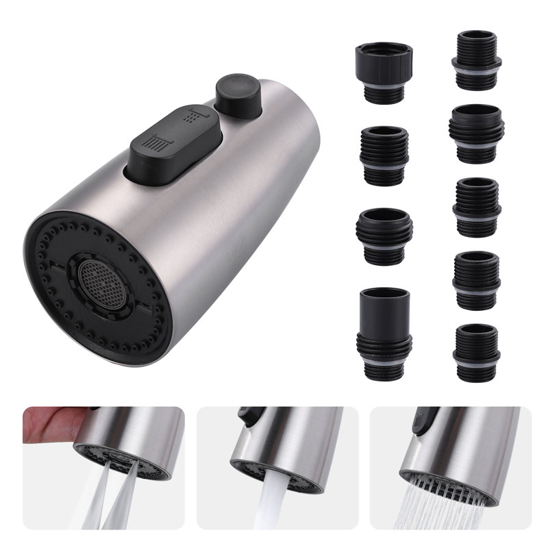 1/2 po Robinet de cuisine rétractable à 3 fonctions avec 9 adaptateurs, Nickel brossé