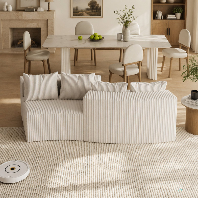 Canapé modulaire incurvé en velours Corduroy, Beige