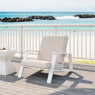 Chaise longue de patio, fauteuil club d'extérieur avec coussin beige et structure en bois d'acacia