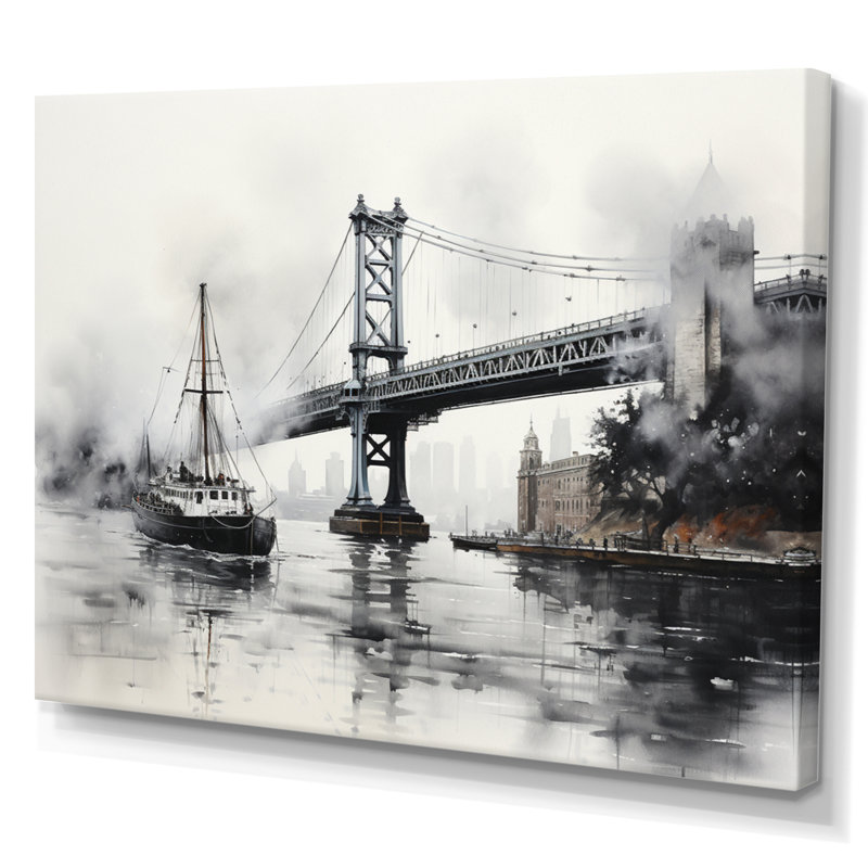" Grey Bridge Urban Suspension III ", Wrapped Canvas, 12" H x 20" W x 1" D