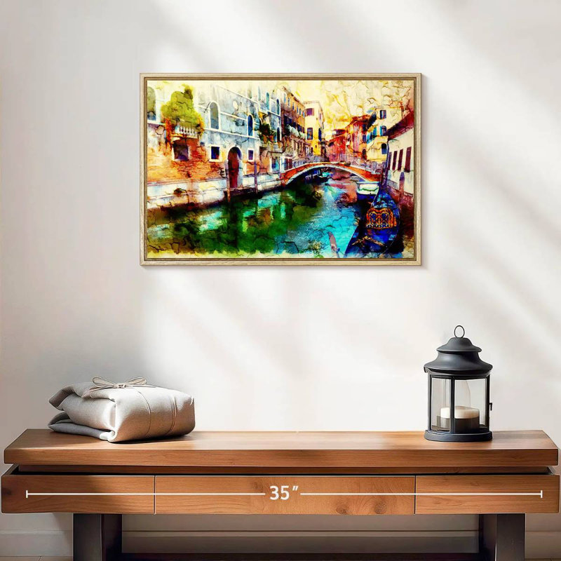 Memories Of Venice, 19" X 13", Floating Frame Natural Wood