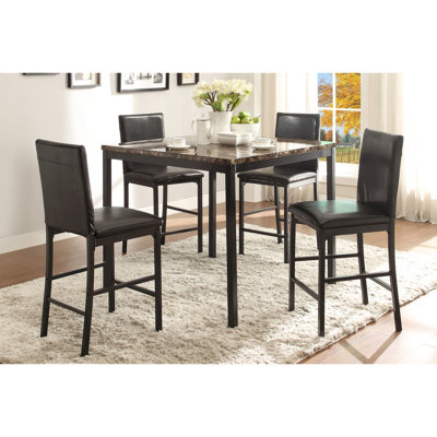 Metal Frame Counter Height Seating, Of 4, Brown Faux Leather, Black Legs, Dining Room Use 4Pcs Chairs, Black, 14.5" Package