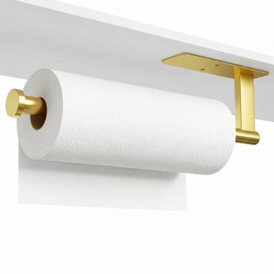 Under Cabinet Paper Towel Holder, Stainless Steel Wall Mount Rack with Self-Adhesive or Drilling Installation