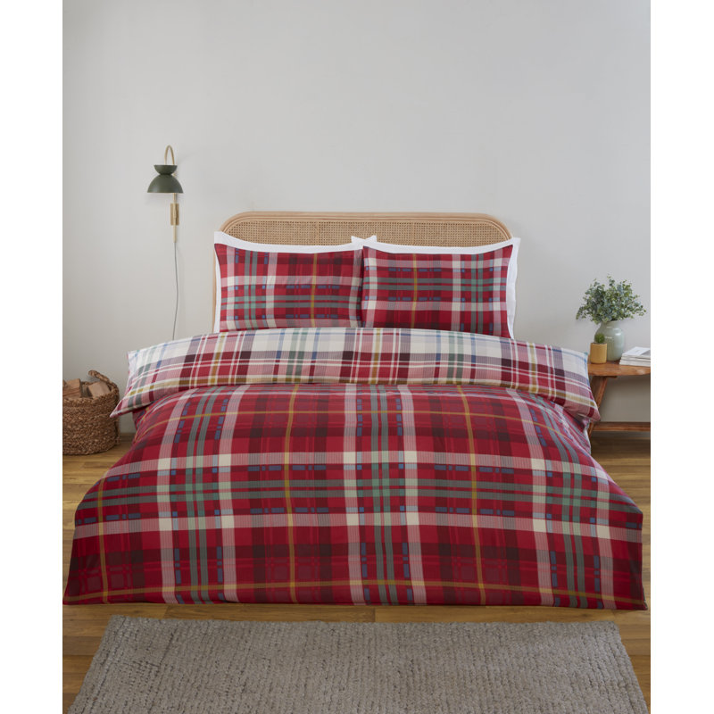 Regalia MF Complete Set Double Red, King Duvet Cover Set + 3 Additional Pieces, Red Argyle