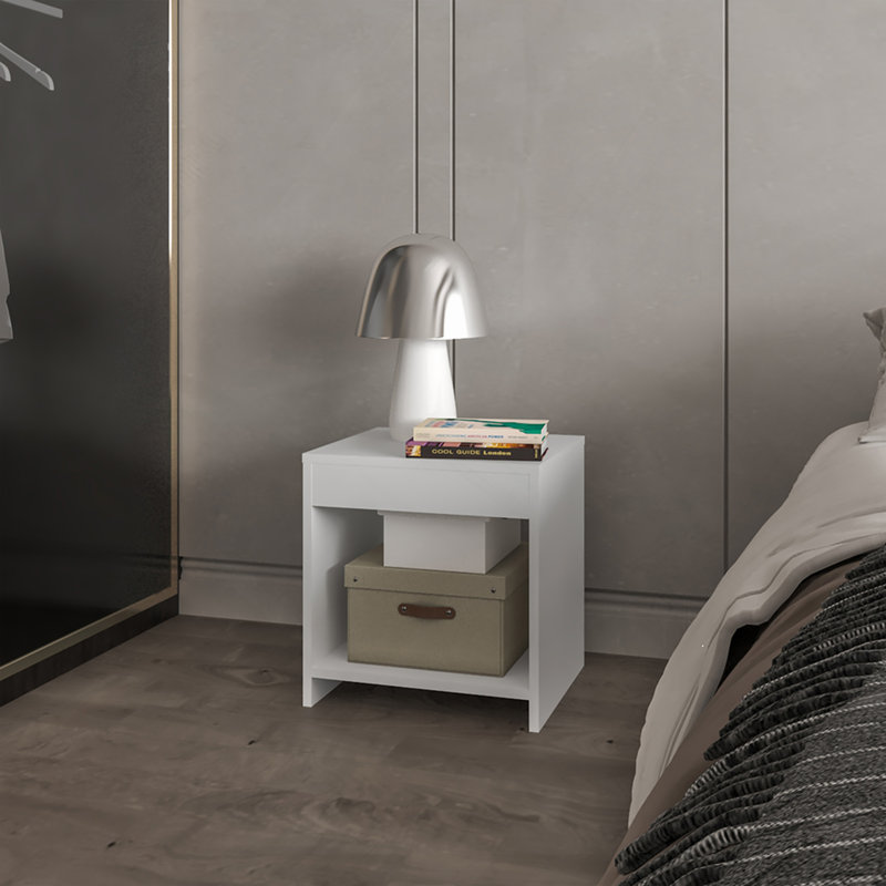 Table de chevet Elaine, chambre à coucher, blanc, Blanc
