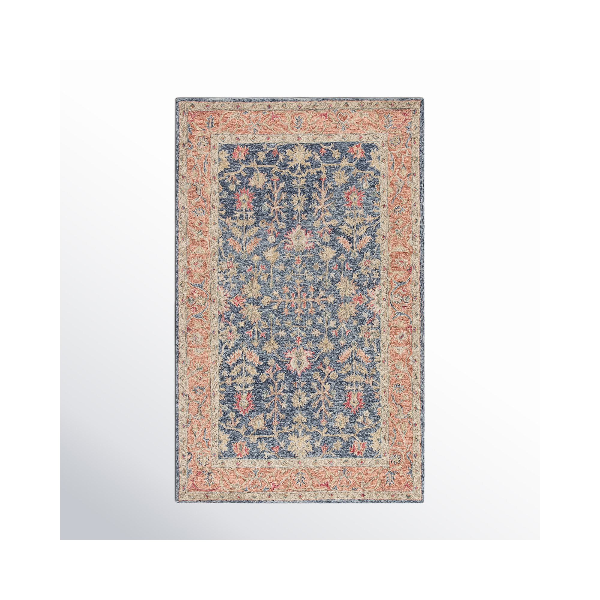Lindsay Handmade Wool Moonlight Blue/Apricot Orange/Birch Rug, Rectangle 5' x 8'