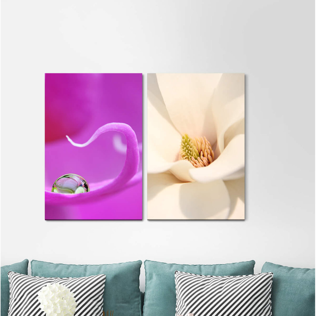 2-tlg. Leinwandbilder-Set - Fotografie „Blossom White Water Drops Purple Flower”