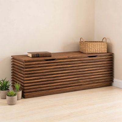 Banc de rangement Mid-Century moderne avec finition grain de bois - Banc d'appoint rétro de 47 pouces avec couvercle à charnière pour le salon, la chambre à coucher ou le vestibule