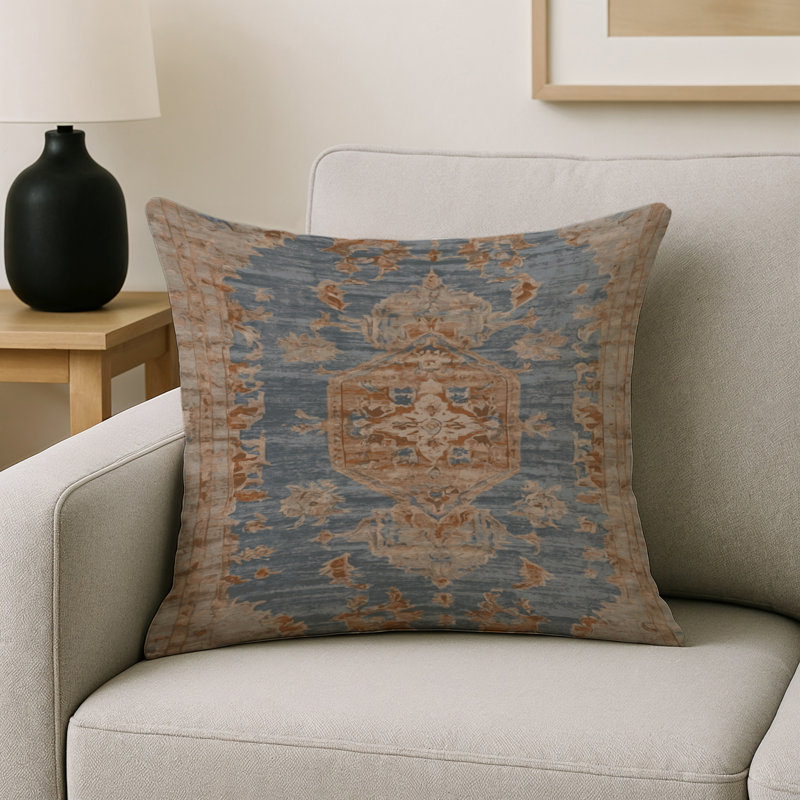 Coussin décoratif intérieur et extérieur Modern, Carré 16 po, Jaune / gris / bleu pâle oriental