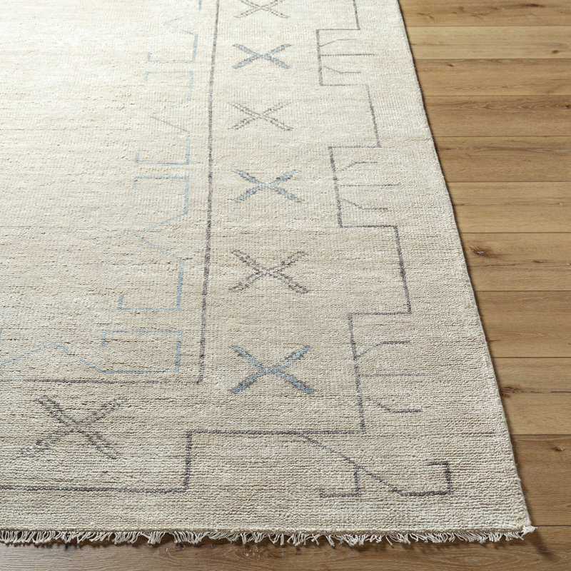 Riviera Hand Knotted Moroccan Area Rug in Cream, Gray, Pale Blue, Rectangle 10' x 14'