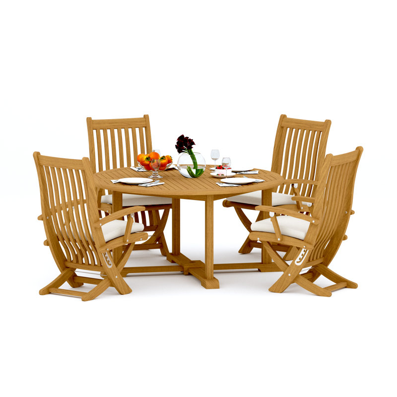 7 Pcs Grade-A Teak Wood Dining Set: 60" Round Table And 6 Warwick Reclining Arm Chairs #11Wa1206, 4