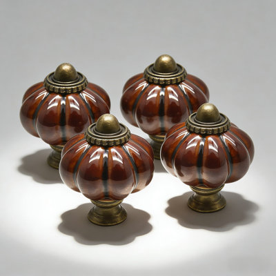 Vintage Ceramic Pumpkin Cabinet Knobs And Drawer Pulls With Mounting Hardware, With Bronze Base For Furniture And Doors