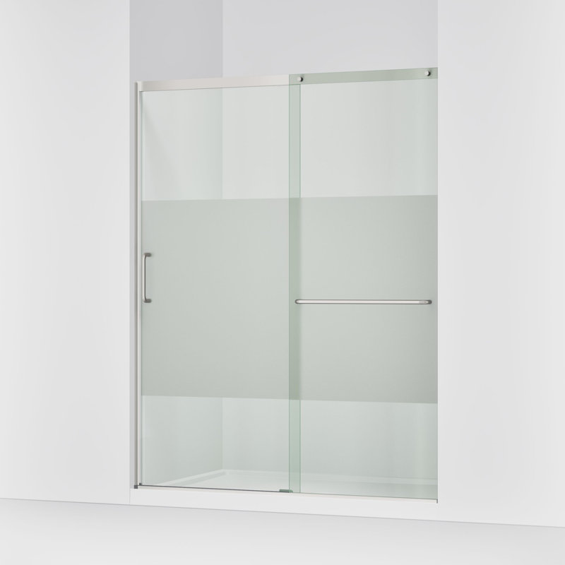 Elate Tall Sliding Shower Door, 75-1/2-In H X 56-1/4 - 59-5/8-In W, With Heavy 5/16-In Thick Crystal Clear Glass With Privacy Band