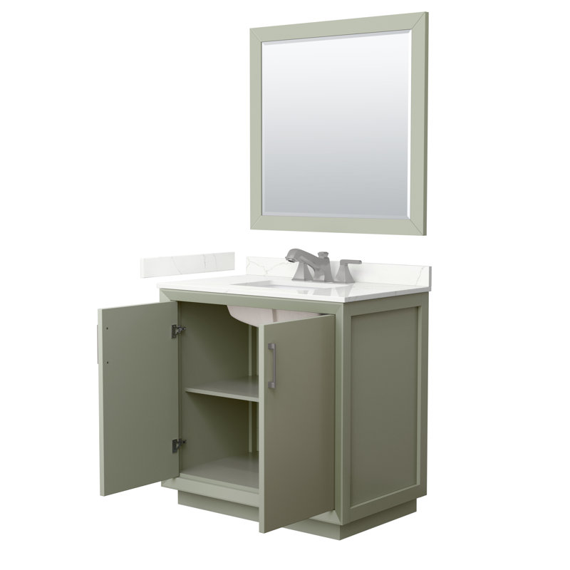 Strada 36'' W Single Vanity, Giotto Quartz, Light Green, Matte Black