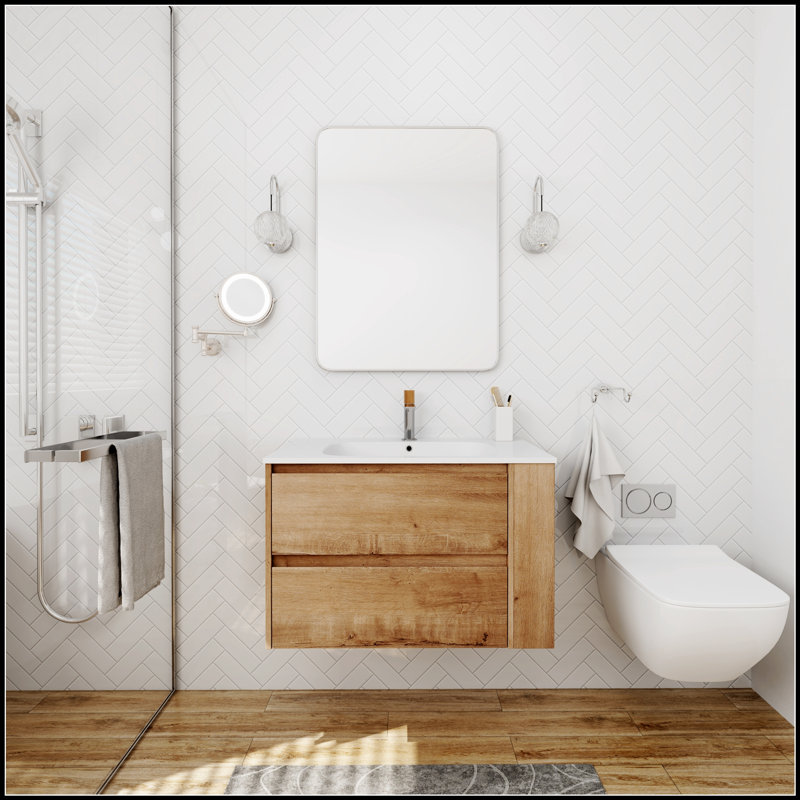 Meuble-lavabo mural avec lavabo en gel, résistant à l'humidité et facile à entretenir pour les salles de bain modernes