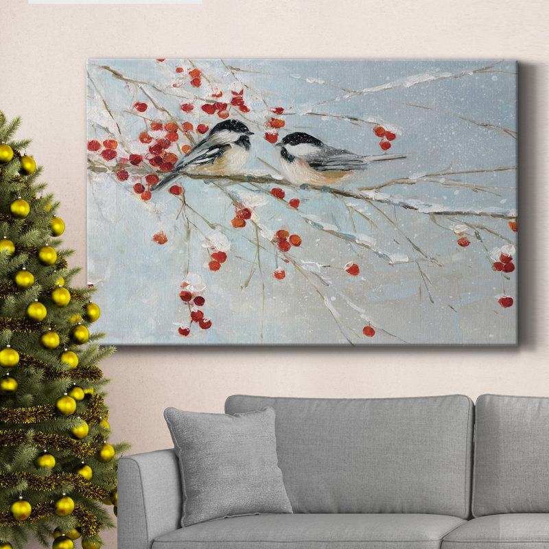 Enya Chickadees In Winter - reproduction d'art sur toile tendue, H 36 po x l 24 po x P 1 po