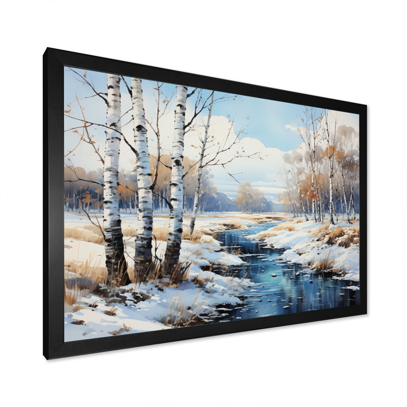 Birch Woods Winter Whispers IV - arbre, art mural Birch, Cadre simple noir, H 12 po x l 20 po x P 1 po