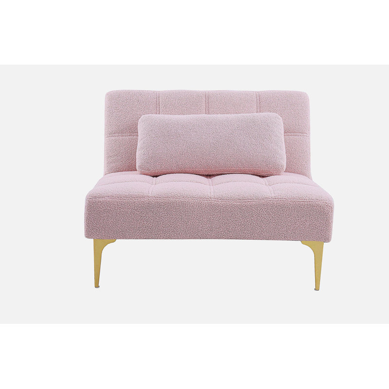 Tissu convertible futon avec pieds en métal doré (rose)