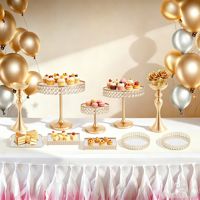 Ensemble de présentoirs à gâteaux en or 10 pièces - Présentoirs à petits gâteaux en métal pour fêtes, mariages et utilisation quotidienne