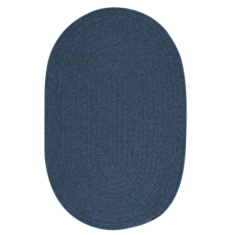 Federal Blue Oval Braided Wool and Synthetic Rug 2' x 8'