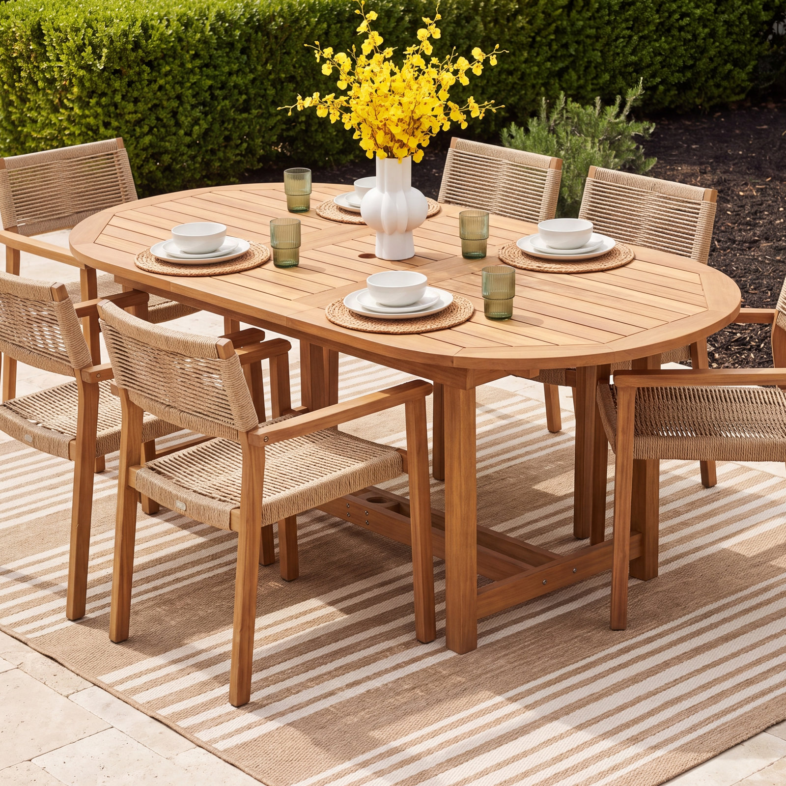 Alyisa 71'' Extendable Outdoor Dining Table, Light Wood