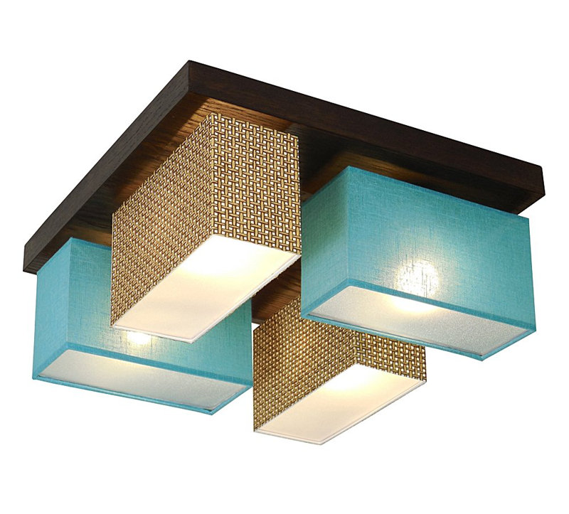 Judkins Flush Mount, Dark brown, China grass/Turquoise/Transparent beige