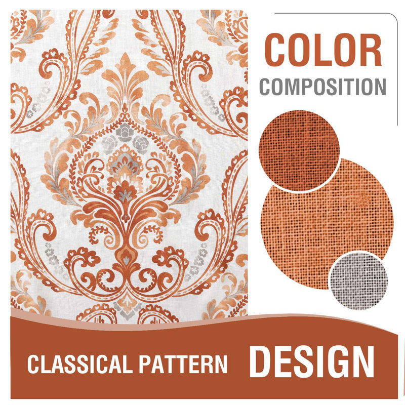 Linen Curtains Damask Floral Natural Linen Textured Curtains for Living Room Drapes Vintage Floral Pattern Privacy Added Light Filtering Mid-Century Style 2 Panels