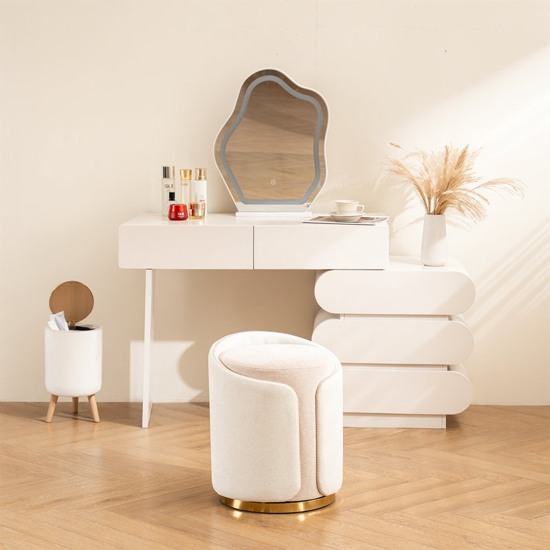 Juriana Metal Accent Stool Swivel Vanity Ottoman, Beige