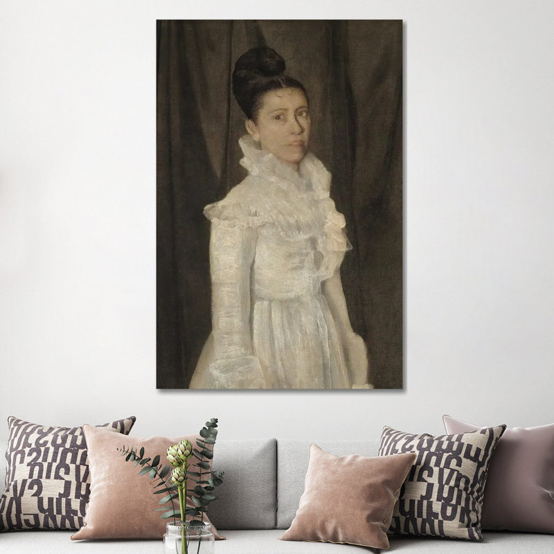 Jeune femme dans une robe blanche - reproduction d'art murale - toile tendue, 60 po x 40 po, Toile tendue avec châssis
