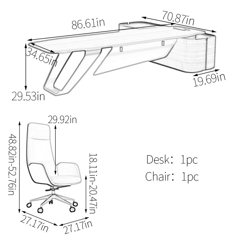 Bureau Elegant, H 29,53 po x l 86,61 po x P 70,87 po