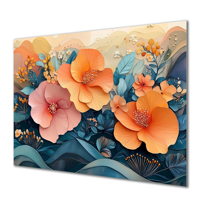 «Tropical Hibisuc In A Coastal Symphony III - Hibiscus», art mural en métal traditionnel, H 12 po x l 20 po