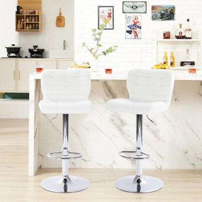 2 à oreilles modernes, blanc. Pivot et hauteur réglables avec levage pneumatique. Revêtement en similicuir. Haute éponge. Pour îlot de cuisine, salon, bureau. Structure en métal. 16,4 po Profondeur, 19,08 largeur, 33,59