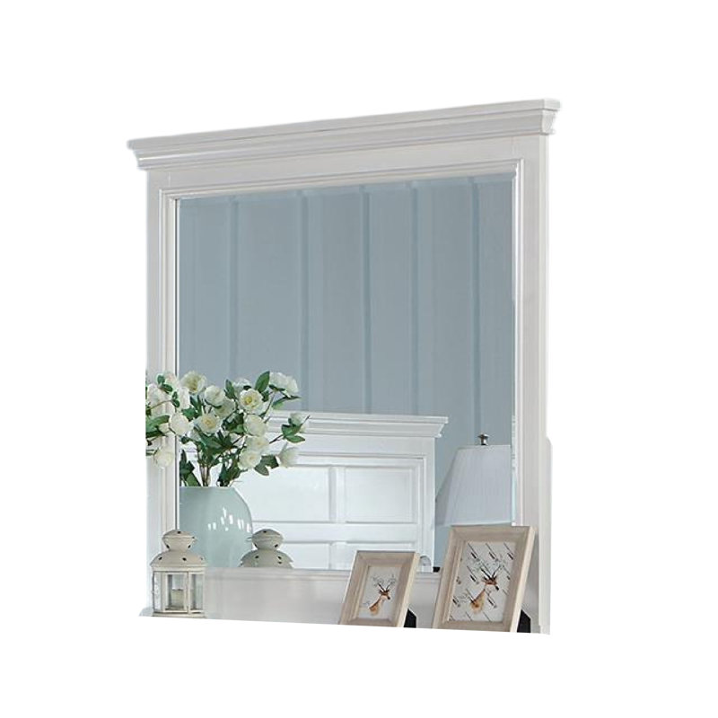 Miroir de commode Lile, cadre en bois massif gris 42 po, Blanc