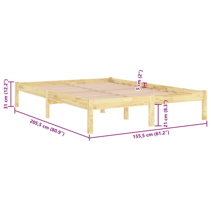 Bed Frame Solid Wood, natural, 150 x 200cm