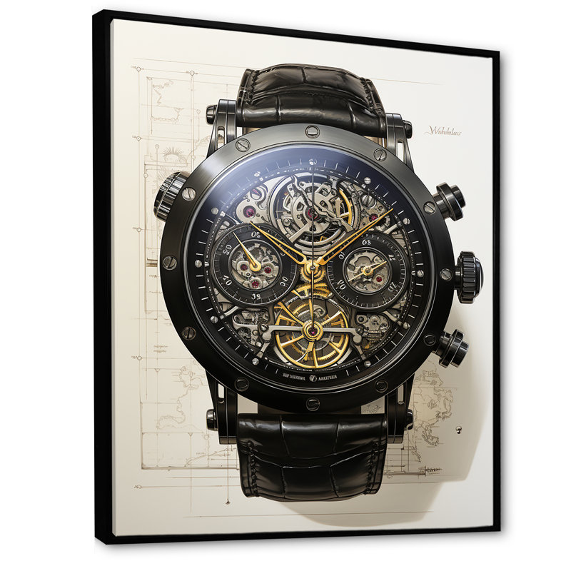 Impression sur toile, montre de luxe, reproduction de mode, Cadre flottant noir, H 32 po x l 16 po x P 1 po