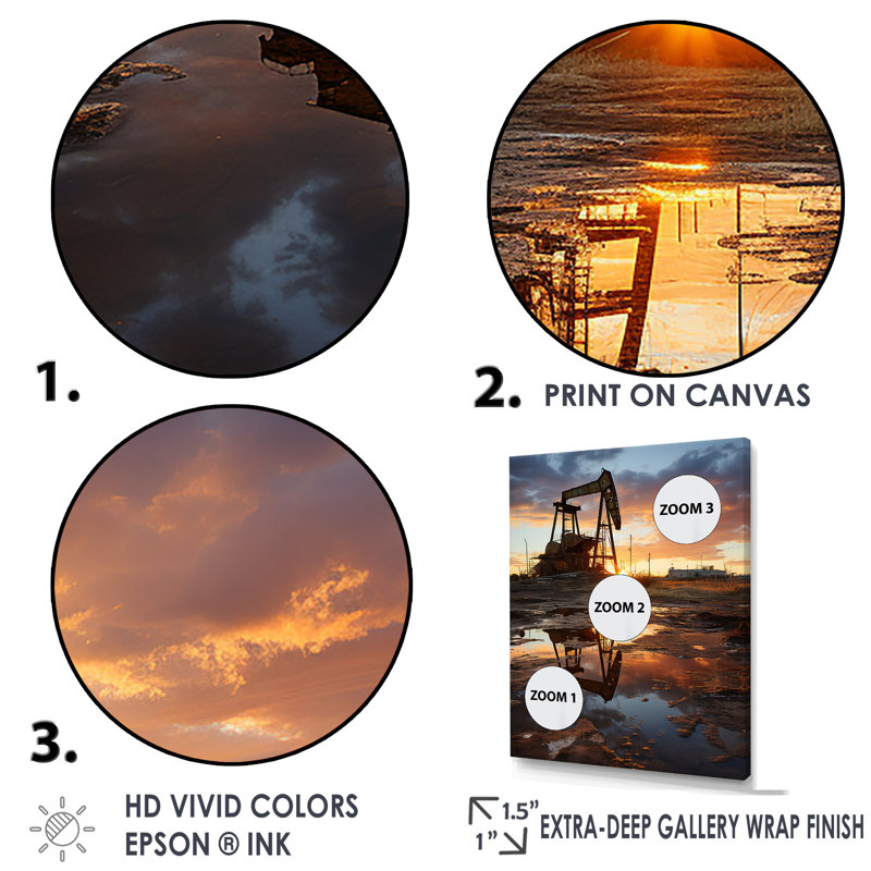 «Sunset on Drilling Rig Horizon I», reproduction sur toile, Cadre flottant doré, H 32 po x l 24 po