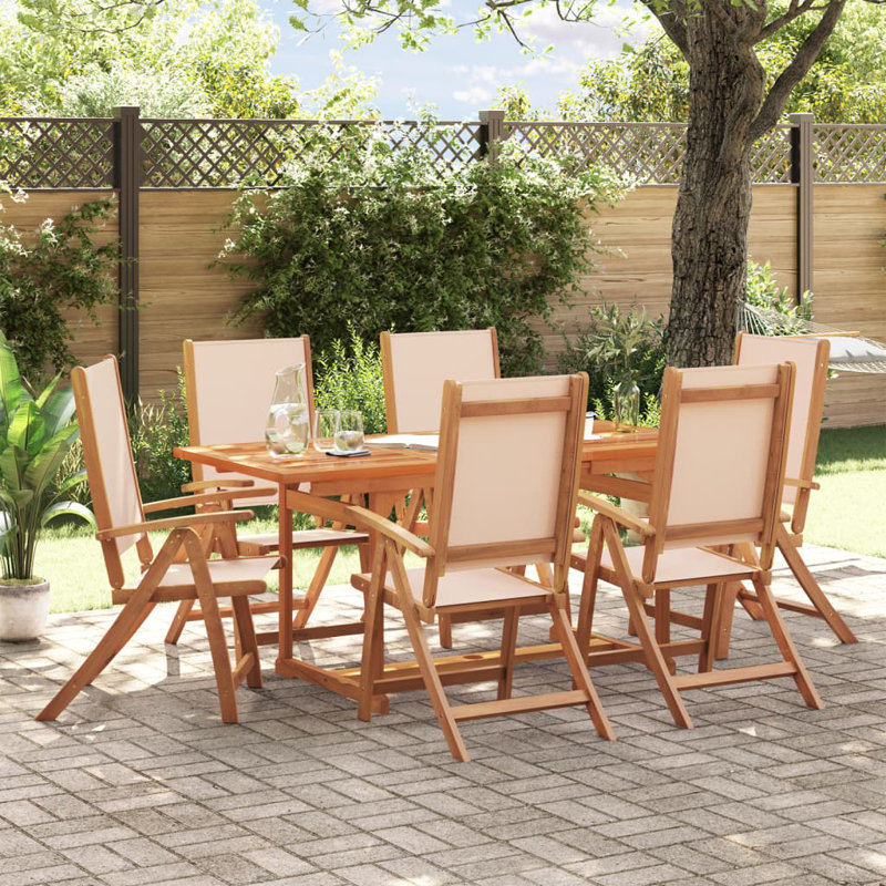 Outdoor Table Set, Cream White, 7 Pieces: Table, 6 Chairs, Rectangle: 75cm H x 170cm W x 80cm D