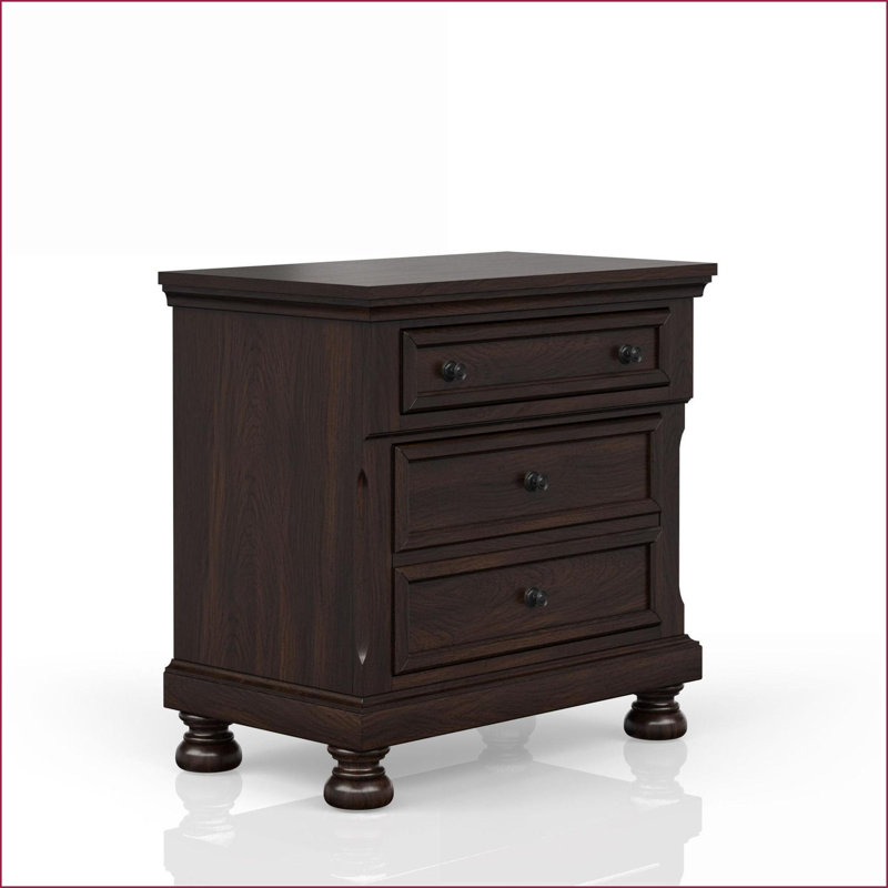 Dark Cherry Transitional Two-Drawer Nightstand for Bedroom Storage
