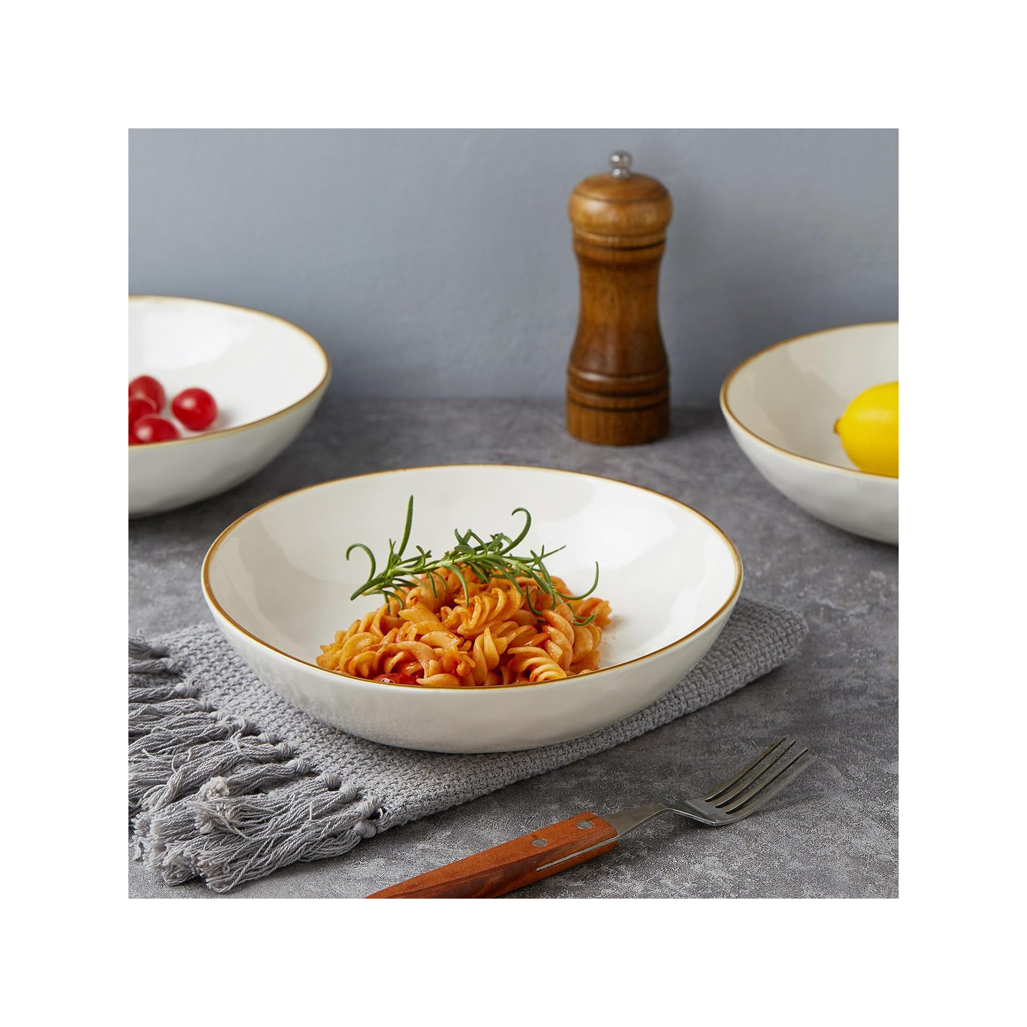 Leny 8.5'' Stoneware Large Pasta Bowl, Vanilla White