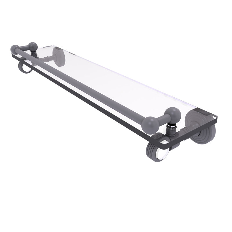 Jarrell Glass Bracket Shelf with Towel Bar, 3.5" H x 22" W x 5.5" D, Matte Gray
