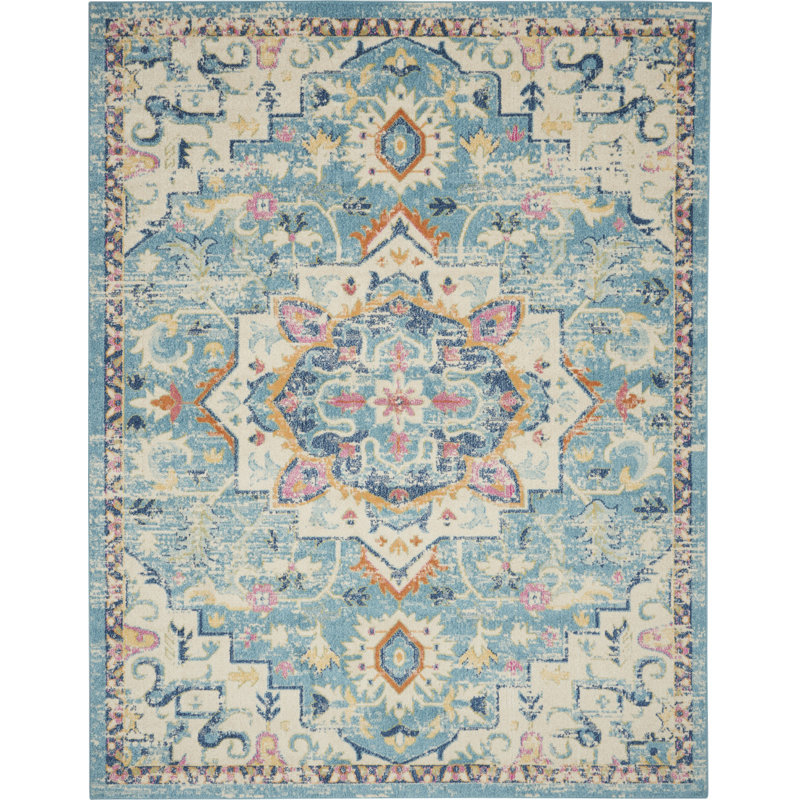 9' X 12' Ivory Floral Power Loom Area Rug