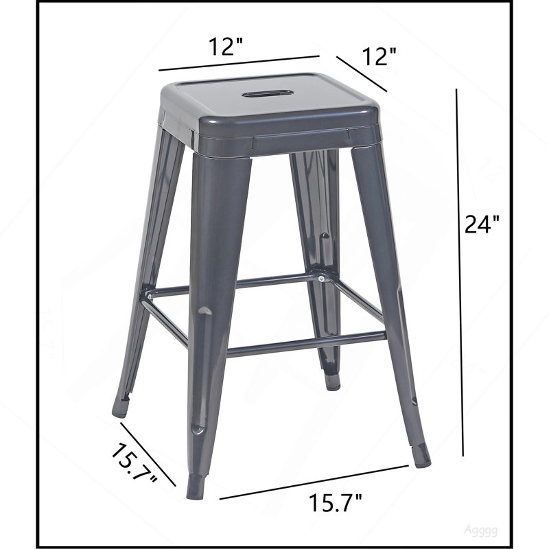 Tabouret à hauteur de comptoir 24 po, ensemble de 2 tabourets de bar en métal sans dossier, non empilable, amovible et facile à assembler, permettant d'économiser de l'espace pour un îlot de cuisine / bar / café / salle à manger (gris)